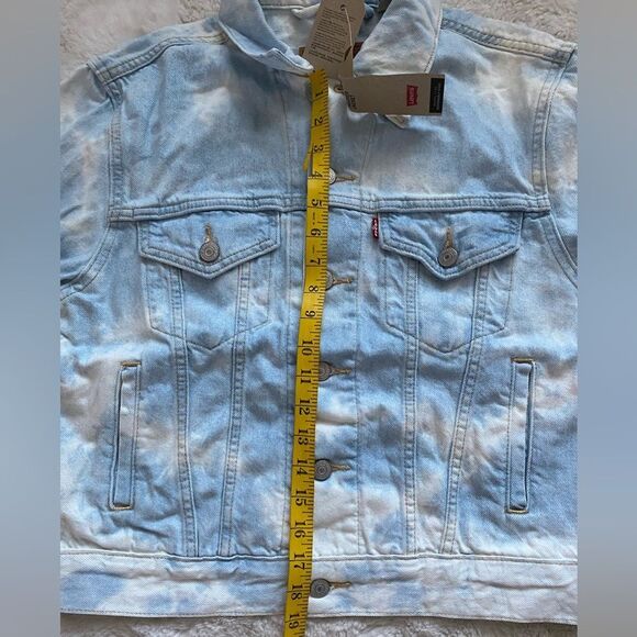 Levi's Ex-Boyfriend Denim Trucker Jacket Blue Tie Dye Light Wash Women’s Size S - Picture 11 of 14